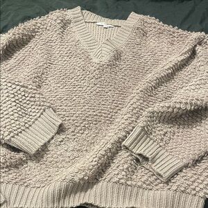 Polagram Beige Taupe Loop-Knit V-Neck Sweater